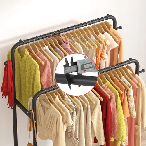 Vista 6 de Laiensia - Perchero de doble varilla con ruedas, estante para colgar ropa, 4 ganchos, estante multifuncional para dormitorio, color negro