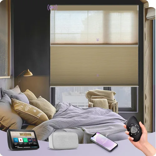Vista 14 de Graywind Persianas celulares motorizadas con control remoto, persianas inteligentes de panal compatibles con Alexa y Google Home, oscurecimiento