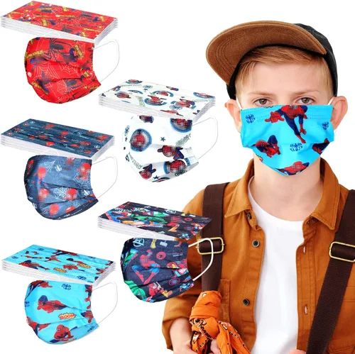 Vista 2 de 50 mascarillas faciales para niños, transpirables, con temática de dibujos animados, 3 capas para las orejas, suministros para niños y niñas