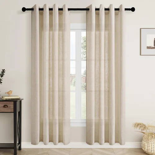 Vista 51 de Cortinas de lino negro para dormitorio y sala de estar de 84 pulgadas de largo, juego de 2 paneles, para habitación de niños, filtro de luz