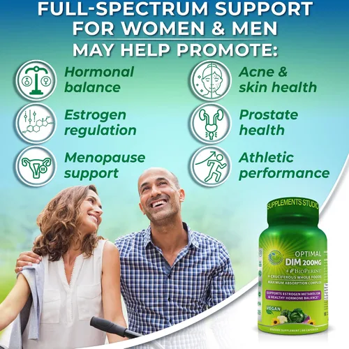 Vista 4 de Paquete diario de apoyo hormonal e inmunológico para mujeres y hombres, DIM 200 mg para equilibrio hormonal + quercetina 500 mg con bromelina y zinc