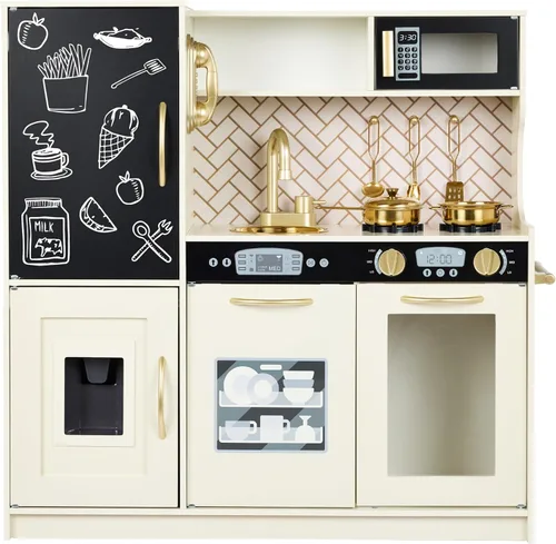 Vista 16 de Best Choice Products - Juego de cocina de madera para niños, juego de cocina con fregadero, horno, microondas, refrigerador, máquina de hielo y Negro