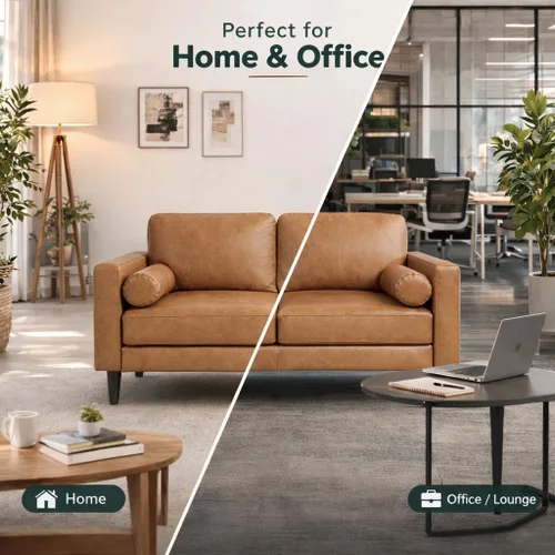 Vista 3 de Naomi Home Sofá de piel de grano superior de mediados de siglo, sofá de dos plazas, muebles de dos plazas para espacios pequeños, sofás modernos