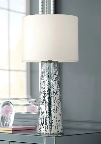 Vista 2 de Marcus - Lámpara de mesa grande de 30 pulgadas, diseño cónico de cristal de mercurio, columna azul Single - Vidrio de mercurio azul cónico