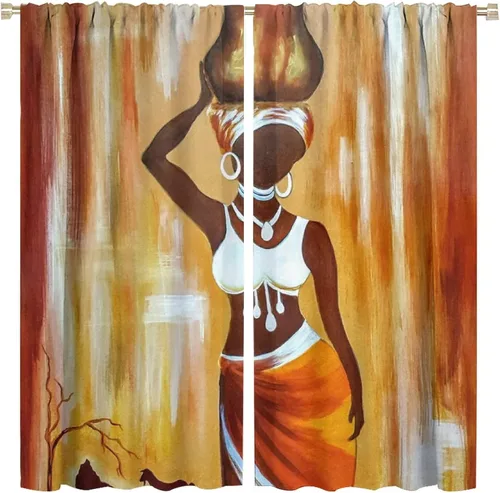 Vista 36 de Cortina de mujer africana, con estampado étnico tribal y étnico, reducción de ruido, para dormitorio, sala de estar, cortinas con aislamiento