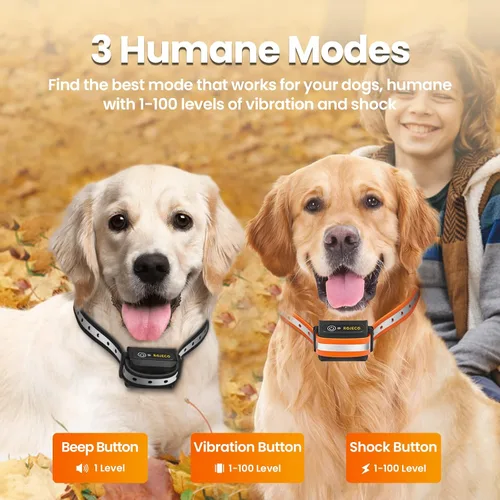 Vista 2 de ROJECO Collar de choque para perros para 2 perros con control remoto de 3300 pies, IPX7 impermeable, collar de choque recargable para perros