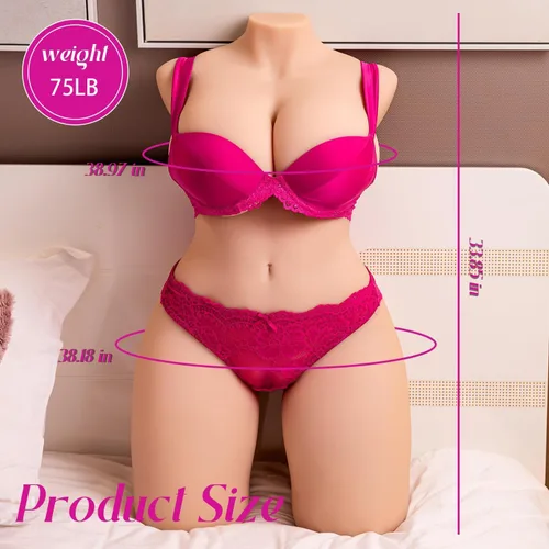 Vista 8 de Torso de muñeca sexual realista de tamaño real de 75 libras para hombres, cuerpo completo realista con esqueleto flexible, pechos grandes suaves