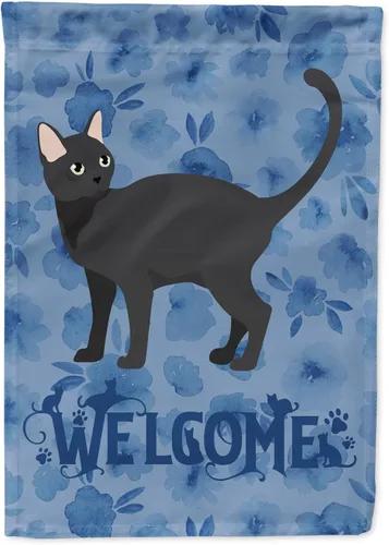 Vista 90 de Caroline's Treasures CK4813CHF - Bandera de bienvenida con gato abisinio azul, manga grande, para porche, para colgar en la pared, poliéster