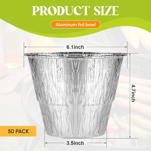 Vista 2 de meekoo Bandeja de revestimiento de cubo de grasa, 50 piezas de papel de aluminio, accesorios de parrilla para atrapar grasa, plateado, desechable
