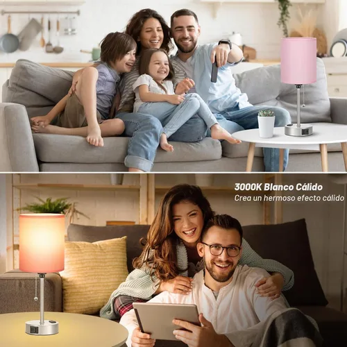 Vista 6 de Lámpara de mesita de noche pequeña para dormitorio, lámpara de escritorio Rosa-Plateado