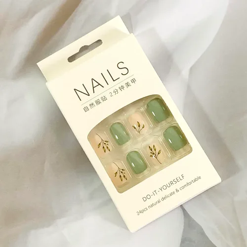 Vista 6 de Uñas postizas a presión de forma de ataúd de longitud corta, 24 piezas, uñas postizas brillantes de cobertura completa reutilizables con pegamento