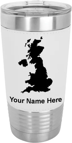 Vista 20 de LaserGram 20oz Vacuum Insulated Tumbler Mug, Country Silhouette United Kingdom, Personalized Engraving Included (Faux Leather, Baseball Style)