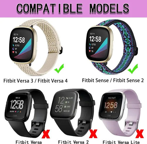 Vista 2 de Bandas elásticas compatibles con Fitbit Versa 4 bandas para mujeres – Sense 2 bandas para hombres – Versa 3 bandas para mujer – Banda Sense