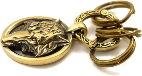 Vista 5 de Wolf keychain Fenrir, Handmade Fenrir keychain, Solid brass Scandinavian old norse mythology wolf keychain for men and women