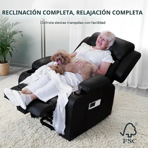 Vista 7 de FLEXISPOT XL31 - Silla reclinable con elevación eléctrica para ancianos, silla elevadora eléctrica con masaje y calor, sofá reclinable de piel Negro