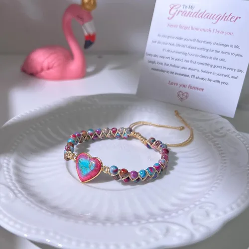 Vista 5 de Pulsera de corazón de jaspe con texto en inglés To My Granddaughter Love You Forever (To My Granddaughter Love You Forever), pulsera de cuentas