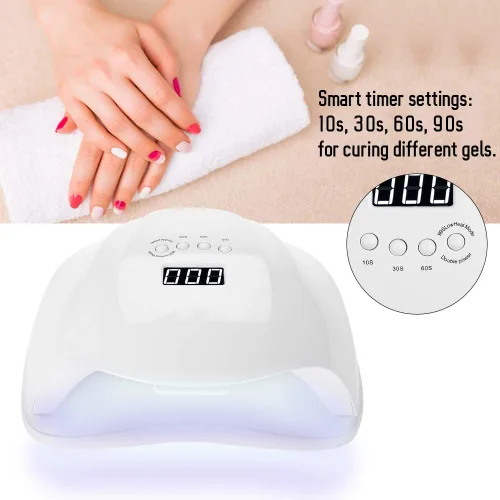 Vista 4 de Lámpara de uñas LED, secadora de uñas de 54 W, máquina de secado de uñas LED, luz de curado de esmalte de uñas, fuente de luz dual, herramienta