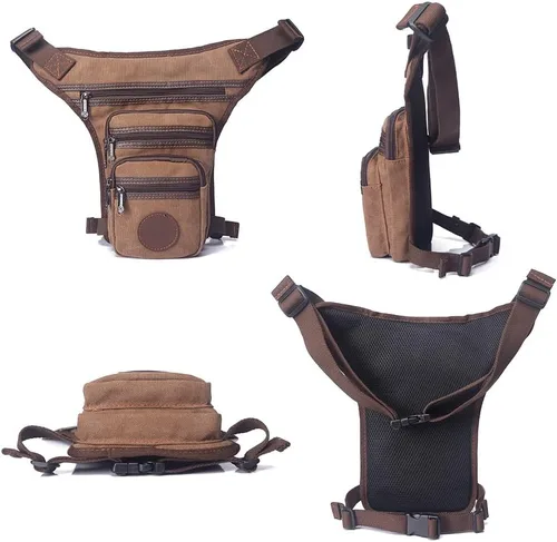 Vista 7 de Drop Leg Bag Military Tactical Motorcycle Ride Crossbody Backpack Cross Outdoor Bike Cycling Hiking Thigh Bag Waist Pouch for Men Khaki