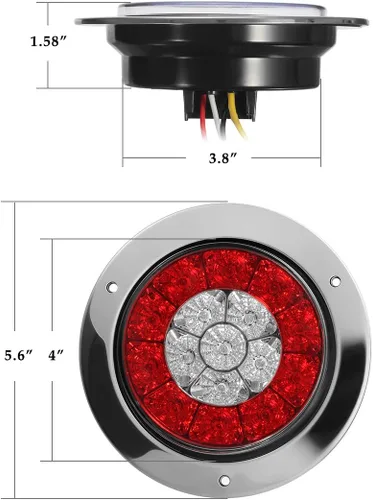 Vista 3 de Partsam 2 luces traseras LED redondas de 4 pulgadas para remolque, luces traseras blancas y rojas, montaje de brida, 16 LED DC 12 V, selladas