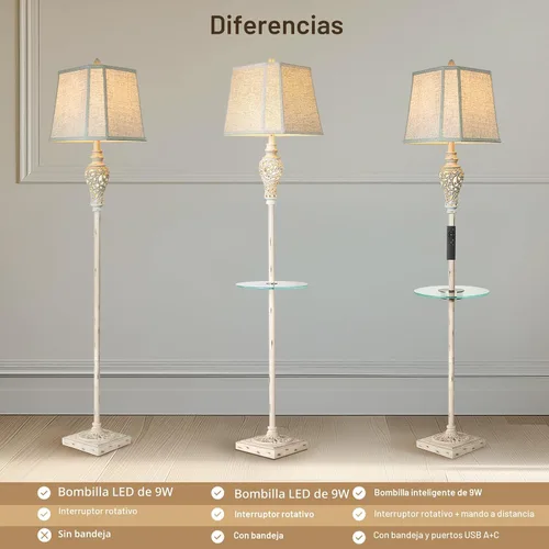 Vista 4 de LuxSight Collection Lámpara de pie rústica de 65 pulgadas de alto con pantalla de tela de lino de esquina de corte de luz nocturna, lámpara de pie