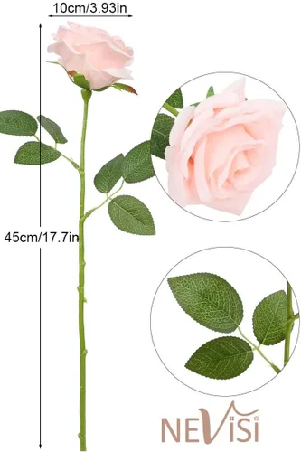 Vista 2 de Flores artificiales de rosa, rosas artificiales, rosas de seda, rosas falsas de aspecto real con tallos para manualidades, ramos de boda, centros