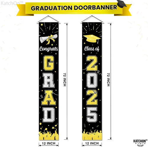 Vista 2 de KatchOn, Pancarta grande de graduación negro y dorado 2025 – 72 x 12 pulgadas Cartel de felicitación de graduación 2025 para decoraciones