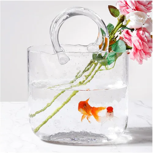 Vista 12 de Purse Vase for Flowers, Unique Flower Vase Purse Vase Flower Handbag Unique Flower Vase, Decor Glass Vase for Photo/Birthday/Home Décor,Style1-Blue