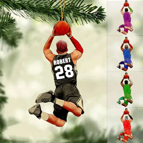 Vista 6 de Adorno de baloncesto, adorno de acrílico plano con forma de pelota de baloncesto, adorno de Navidad de baloncesto, regalos para jugadores