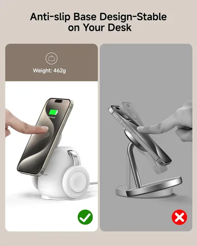 Vista 5 de SwanScout Estación de carga para cargador MagSafe, cargador inalámbrico 3 en 1 para iPhone 17/Air/16/15/14/13/12 Series, para Apple Watch y Air