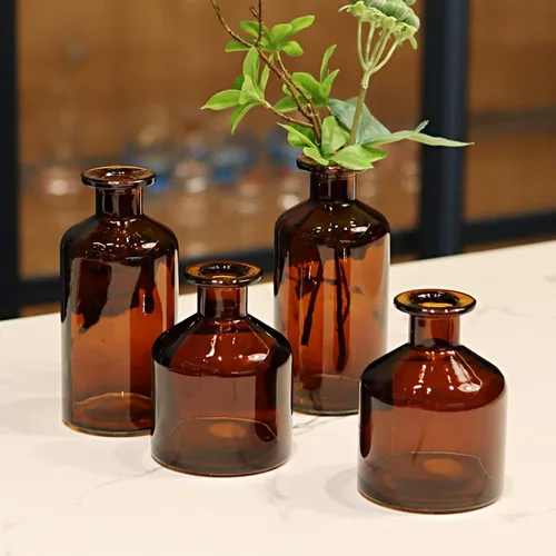 Vista 5 de 8 jarrones de vidrio ámbar para flores, mini jarrones de flores a granel, pequeños jarrones para centros de mesa para decoración de otoño, bodas