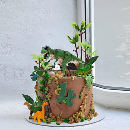 Vista 4 de 26 PCS Adornos para Tartas de Dinosaurio con Huevos de Dinosaurio, Hojas, Árboles, Decoraciones de Pastel para Cumpleaños, Temática de Dinosaurios