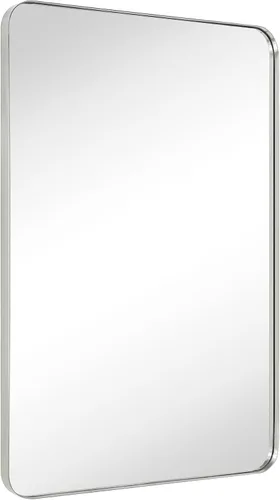 Vista 2 de TEHOME Espejo de baño rectangular redondeado de níquel cepillado de 20 x 30 pulgadas, color plateado cepillado de 30 x 20 pulgadas, espejo