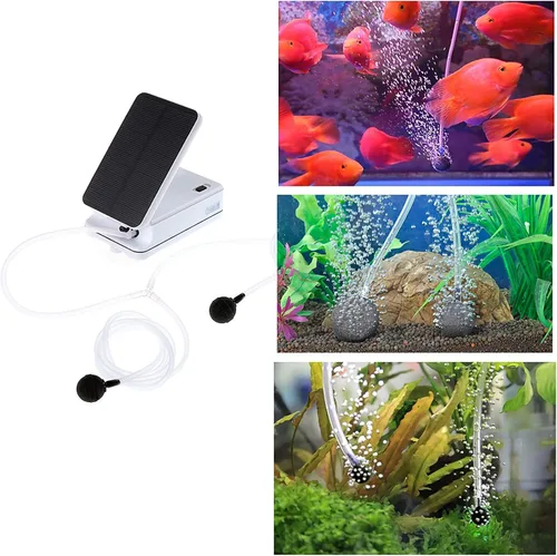 Vista 7 de Sunsbell - Kit de bomba de aire oxigenadora para tanque de peces de estanque alimentado por energía solar, blanco, de una pieza, bomba de aire