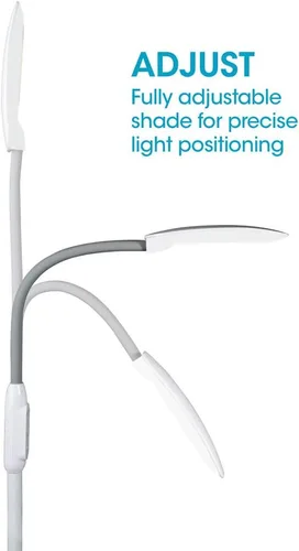 Vista 7 de OttLite Lámpara de pie LED con puerto USB y soporte para tableta, diseño blanco moderno, luz de pie LED ClearSun, cargador USB, controles activados