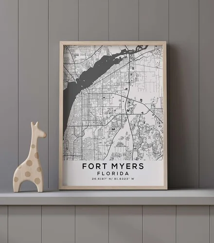 Vista 9 de Generic Mapa de Fort Myers, Florida, Light 2 (8x10) - Mapa de Pared Matte City en escala de grises