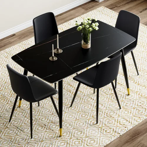 Vista 2 de Juego de 4 mesas de comedor negras para mesa de comedor de 4,50 pulgadas para 4, sillas de cocina de piedra sinterizada, fácil de montar, adecuado