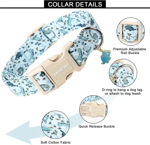 Vista 10 de Aring Pet Collar de algodón, ligero y ajustable, con hebilla de liberación rápida, para perros pequeños, medianos y grandes, para cachorros, S, Hoja