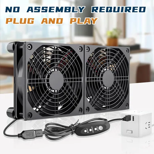 Vista 2 de Caja de PC de computadora de 9.449 in Ventilador alimentado por USB de 5 V con controlador de velocidad variable para router WiFi módem gabinete