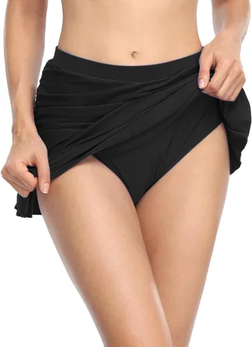 Vista 3 de Hilor - Parte inferior de bikini para mujer en forma de falda drapeada con talle alto y volantes para nadar