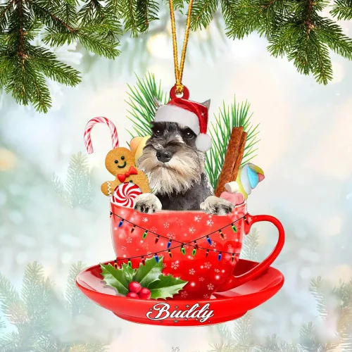 Vista 56 de Alaskan Malamute - Adorno de tetera de perro sentado en una tetera de Navidad, adorno de Navidad con nombre personalizado, adorno de automóvil