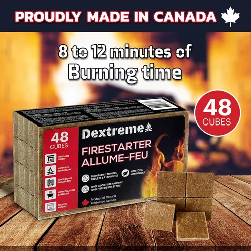 Vista 2 de Dextreme Paquete de 144/48 cubos de iniciación de fuego naturales para fogatas, carbón, barbacoa, parrilla, chimenea, estufas de leña, ahumadores