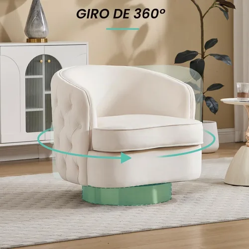 Vista 6 de Hyfirm Silla de Acento Moderna, Sillón Giratorio Tipo Barril para Sala de Estar, Sillas Cómodas de Terciopelo con Botones Capitoné, Sofá Individual
