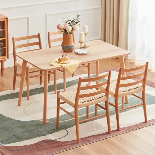 Vista 2 de Stary Sillas de comedor de madera de la rota con el asiento tejido cómodo, totalmente montadas Naturaleza - Conjunto de 4
