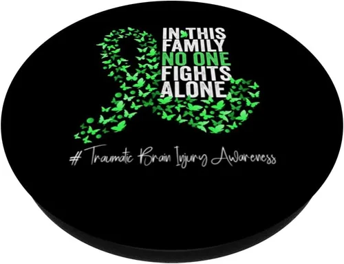 Vista 2 de Mes de concientización sobre lesiones cerebrales traumáticas PopSockets de cinta verde PopGrip intercambiable