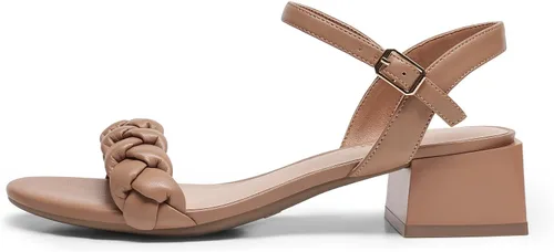 Vista 12 de DREAM PAIRS Zapatos de tacón bajo para mujer con correa de tobillo y puntera abierta trenzada, tacón grueso, sandalias de tacón grueso para fiestas