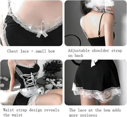 Vista 3 de Lolita - Juego de vestidos de traje de cosplay con cuello en V y encaje