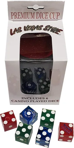 Vista 2 de Cyber-Deals Taza de dados premium con 3 pares de dados auténticos de 0.748 in de Nevada Casino de dados jugados a la mesa