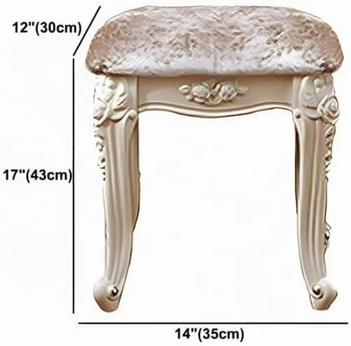 Vista 3 de Juego de tocador con taburete con espejo, estilo victoriano, estilo victoriano, estándar, moderno, escritorio de madera, 4 cajones, mesa de tocador