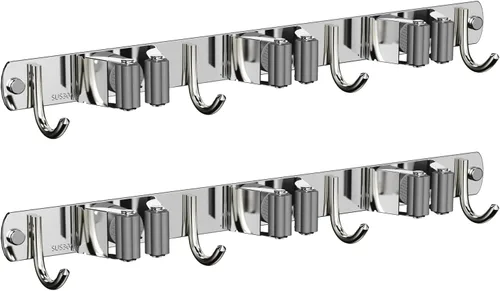 Vista 8 de CUXIXA Paquete de 2 Soportes de Pared para Trapeador y Escoba, Soporte Colgante de Pared Antideslizante para Escoba, Organizador de Trapeador