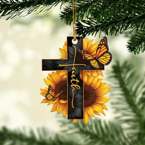 Vista 6 de Talataca Fe Girasol Dios Jesús Cruz Cristiana Mariposa 2D Espejo Retrovisor de Coche Plano Accesorios Adorno Árbol de Navidad Decoración Colgante
